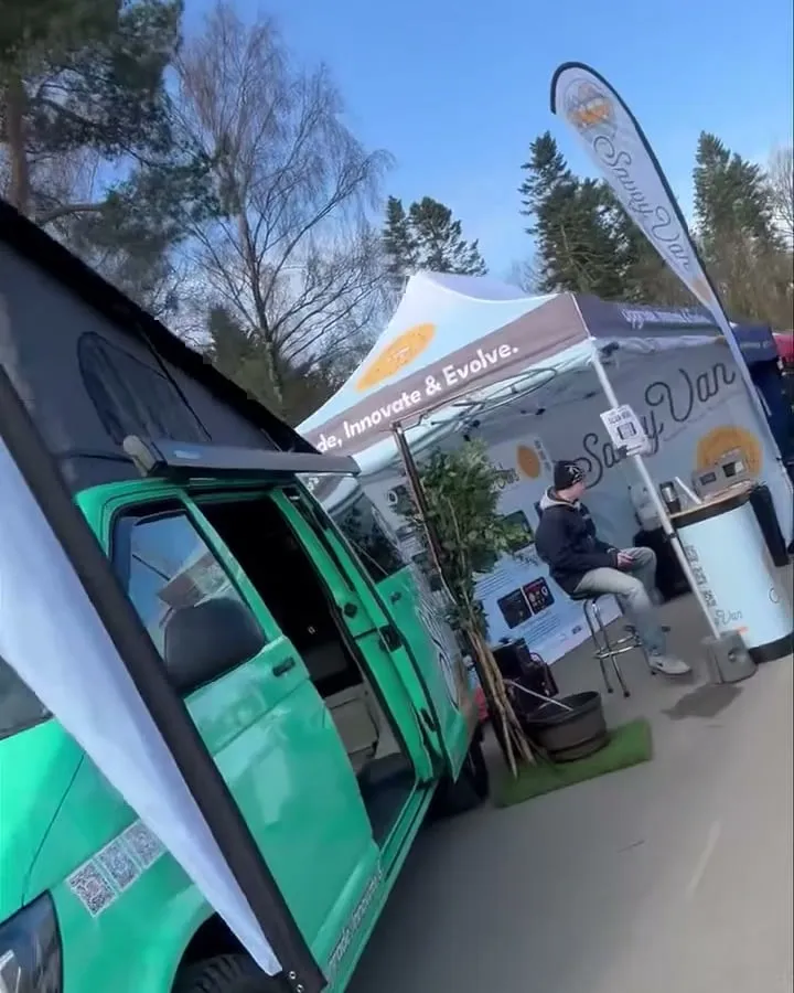 Our van parked beside the SavvyVan gazebo and stand at the Harrogate show