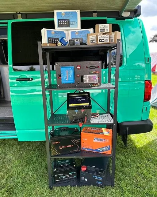 The SavvyVan Integration Station display featuring Rayne Automotive, Pundmann, Fogstar, LithiumPro, Teconnex and Roamer