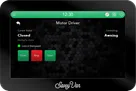 The SavvyVan3 Motor Driver page: Current Status Closed, a green dot with Lockout Disengaged, Close, a red Stop and Open buttons, and Controlling: Awning
