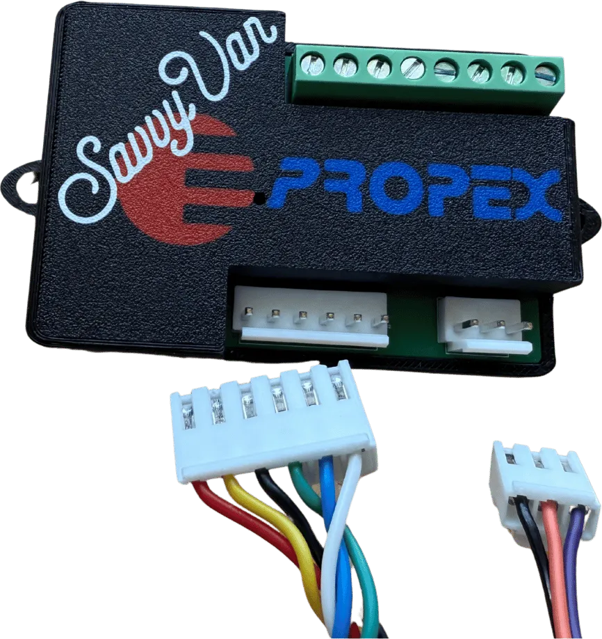 The Propex add-on with its 6-pin and 3-pin connector cables attached
