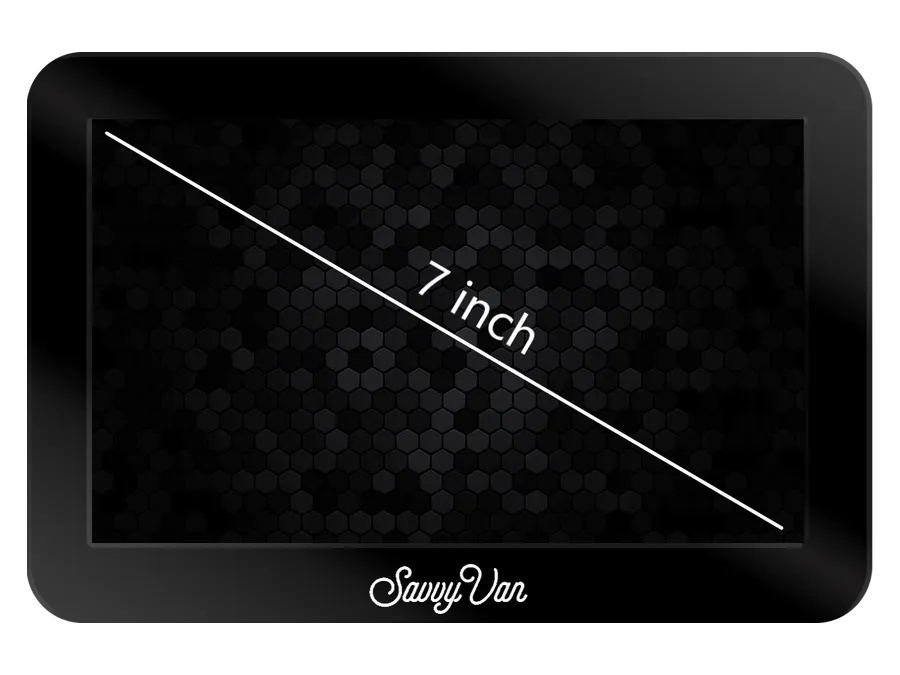 The 7 inch SavvyVan3 touchscreen, noticeably larger than the 5 inch