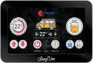 The SavvyVan3 Propex heating screen showing a 28°C target against 20.8°C actual, gas and electric mode buttons, and an LPG tank at 30%