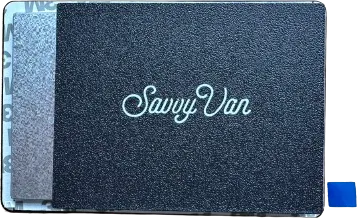 The rear of a 5 inch SavvyVan3 screen with its adhesive tape applied