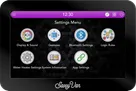 The SavvyVan3 Settings Menu with seven icons: Display & Sound, Gestures, the paired devices page, Logic Rules, Water Heater Settings, System Information and App Settings