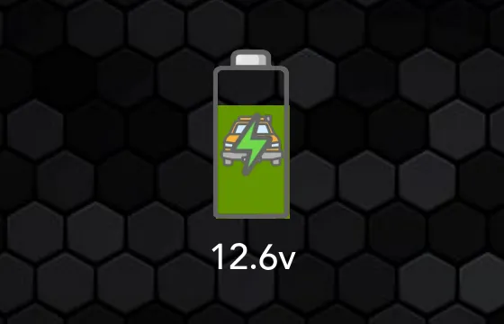 The second SavvyVan3 voltage dial: a battery icon with a van and a green lightning bolt drawn on it, filled green, with 12.6v beneath it