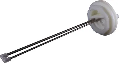 A SavvyVan electronic tank probe - a slim metal rod on a threaded plastic fitting, with a three-core cable